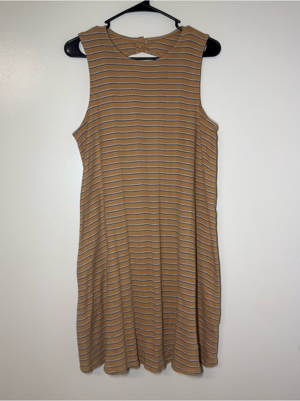 American Eagle Outfitters Ribbed Sleeveless Yellow Striped Midi Dress